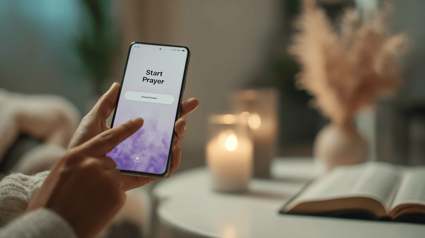 Person tapping “Start Prayer” on mobile app