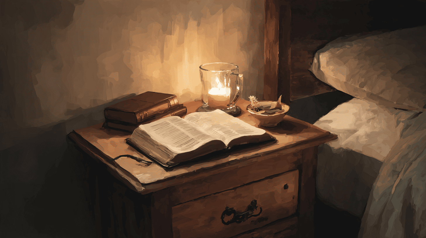 Evening candlelit prayer setting with journal