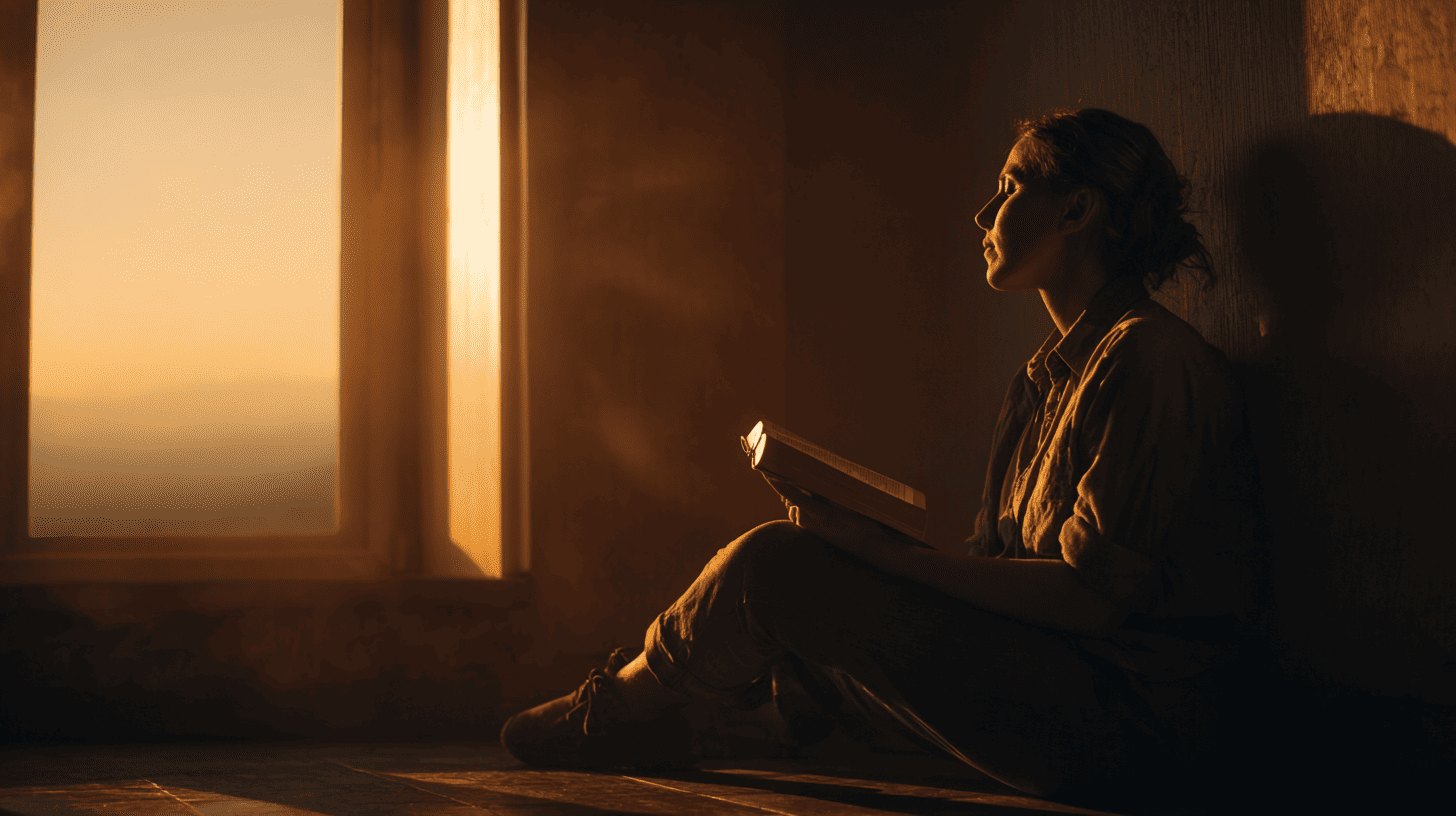 Sunrise with Bible open and coffee mug