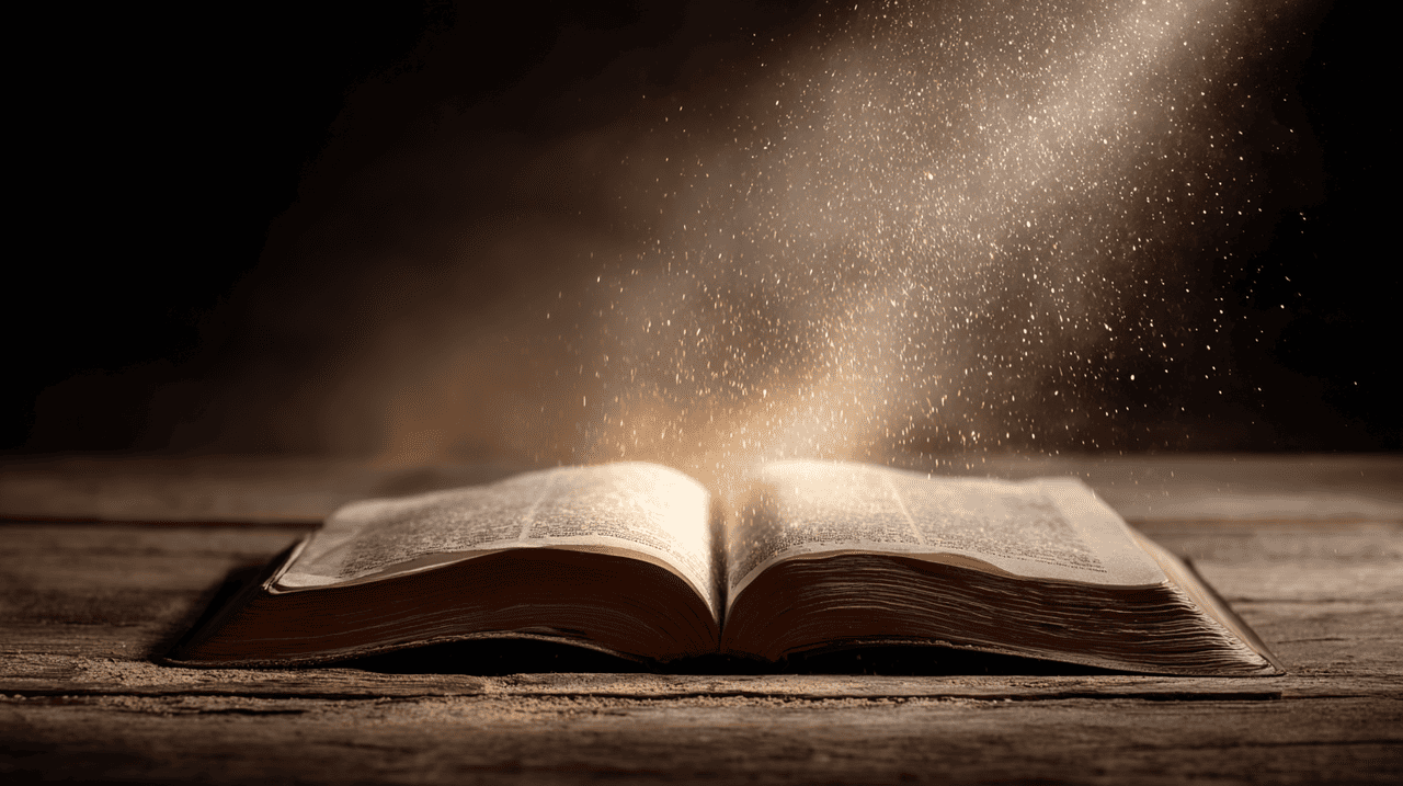 Open Bible with light shining on it